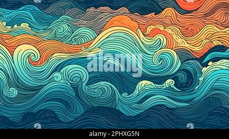 Seamless abstract disegnati a mano modello onde, sfondo ondulato Foto Stock