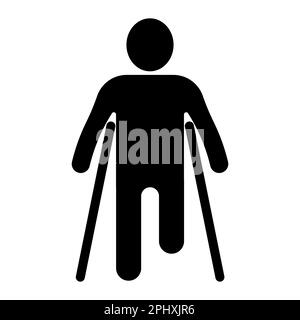 Paziente ferito su stampelle con lesione della frattura ossea della gamba Illustrazione Vettoriale