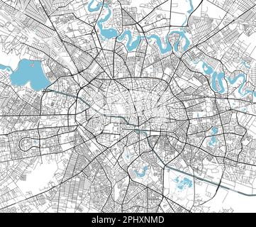 Mappa vettoriale in bianco e nero della città di Bucarest con strati separati ben organizzati. Illustrazione Vettoriale