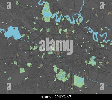 Mappa vettoriale di Bucarest con colori scuri. Illustrazione Vettoriale