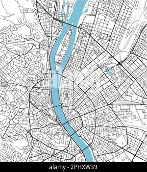 Mappa vettoriale in bianco e nero della città di Budapest con strati separati ben organizzati. Illustrazione Vettoriale