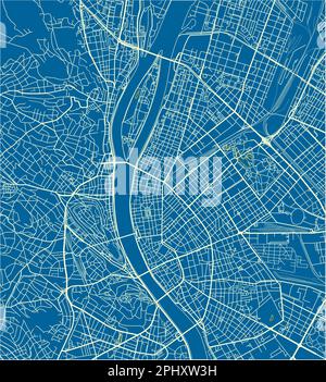 Mappa vettoriale blu e bianco della città di Budapest con strati separati ben organizzati. Illustrazione Vettoriale