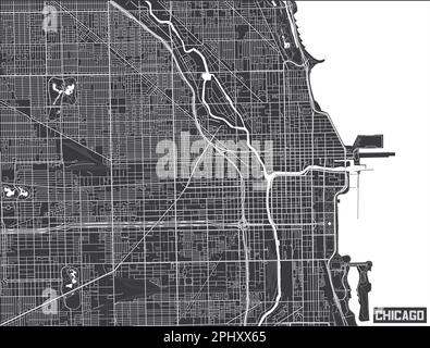 Design minimalistico della mappa della città di Chicago. Illustrazione Vettoriale