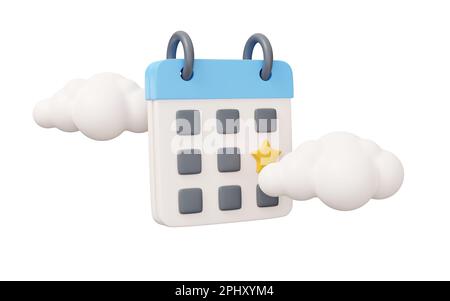 rendering 3d della nuvola di calendario. Immagine di rendering 3D minima isolata su sfondo bianco. Foto Stock