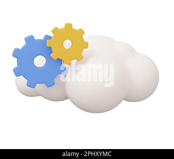 rendering nuvola di ingranaggi 3d. Immagine di rendering 3D minima isolata su sfondo bianco. Foto Stock