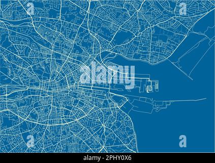 Mappa vettoriale blu e bianco della città di Dublino con strati separati ben organizzati. Illustrazione Vettoriale