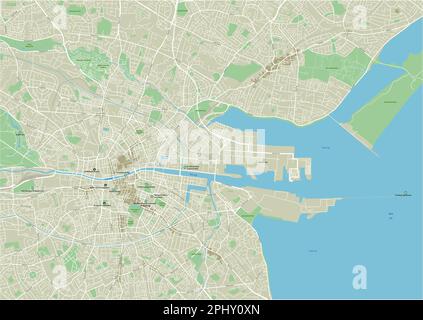 Mappa vettoriale della città di Dublino con livelli separati ben organizzati. Illustrazione Vettoriale