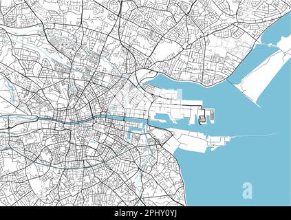 Mappa vettoriale in bianco e nero della città di Dublino con strati separati ben organizzati. Illustrazione Vettoriale