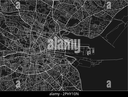 Mappa vettoriale in bianco e nero della città di Dublino con strati separati ben organizzati. Illustrazione Vettoriale