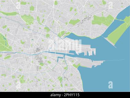 Mappa vettoriale della città di Dublino con livelli separati ben organizzati. Illustrazione Vettoriale