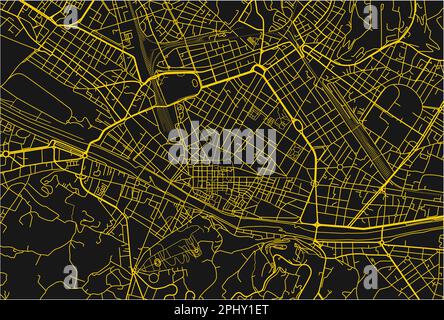 Mappa vettoriale di Firenze nera e gialla con strati separati ben organizzati. Illustrazione Vettoriale