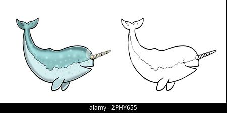 Simpatico narrante per colorare. Modello per un libro da colorare con animali divertenti. Pagina colore per bambini. Foto Stock