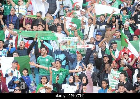 Rades, Tunisi, Tunisia. 29th Mar, 2023. Sostenitori dell'Algeria durante la partita Niger contro Algeria, 27 marzo 2023 per conto delle qualifiche della Coppa delle Nazioni africane 2023, allo stadio Rades. (Credit Image: © Chokri Mahjoub/ZUMA Press Wire) SOLO PER USO EDITORIALE! Non per USO commerciale! Foto Stock