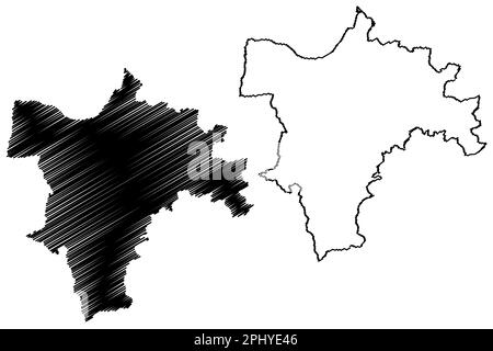 Vettore mappa i del distretto non metropolitano di Torridge (Regno Unito di Gran Bretagna e Irlanda del Nord, contea cerimoniale Devon o Devonshire, Inghilterra) Illustrazione Vettoriale