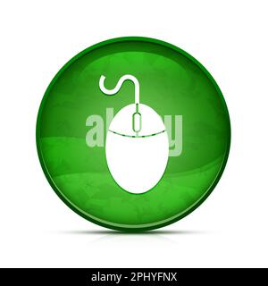 Icona del mouse sul classico pulsante rotondo verde splash Foto Stock