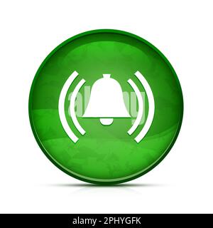 Icona di allarme sul classico pulsante rotondo verde spruzzi Foto Stock