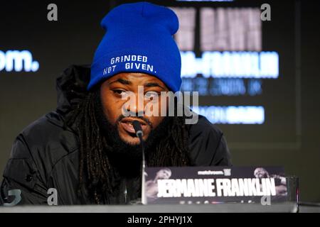 Foto del file datata 29-03-2023 di Jermaine Franklin, che sta traendo ispirazione da Tyson Fury davanti a Anthony Joshua di fronte il sabato. Data di emissione: Giovedì 30 marzo 2023. Foto Stock