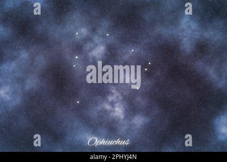 Costellazione delle stelle di Ophiuchus, Stelle più luminose, Serpentario, portatore di serpenti Foto Stock