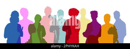Gruppi diversi di persone provenienti da diverse professioni come colorate silhouette della parte superiore del corpo Foto Stock