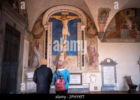 Affresco di Sant'Angelo, San Domenico che adora la Crocifissione, al Museo di San Marco, Firenze Foto Stock