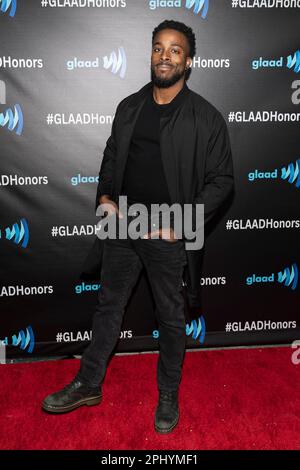 Hollywood, Stati Uniti. 29th Mar, 2023. Brandon Black partecipa agli arrivi di #GLAADhonors, un incontro intimo e una celebrazione che premia i candidati Black LGBTQ ai GLAAD Media Awards di Hollywood, CA, il 29 marzo 2023. (Foto di Corine Solberg/Sipa USA) Credit: Sipa USA/Alamy Live News Foto Stock