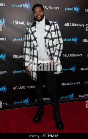 Hollywood, Stati Uniti. 29th Mar, 2023. Khalid Jordan partecipa agli arrivi di #GLAADhonors, un incontro intimo e una celebrazione che premia i candidati Black LGBTQ ai GLAAD Media Awards di Hollywood, CA, il 29 marzo 2023. (Foto di Corine Solberg/Sipa USA) Credit: Sipa USA/Alamy Live News Foto Stock