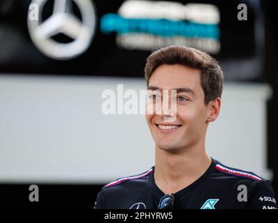 Albert Park, 30th marzo 2023 George Russell (GBR) del team Mercedes nel paddock del Gran Premio d'Australia di Formula 1 2023. Corleve/Alamy Live News Foto Stock