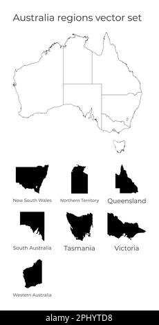 Mappa dell'Australia con forme di regioni. Mappa vettoriale vuota del paese con regioni. Confini del paese per la vostra infografica. Illustrazione vettoriale. Illustrazione Vettoriale