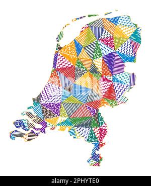 Mappa in stile bambini dei Paesi Bassi. Poligoni disegnati a mano a forma di Paesi Bassi. Illustrazione vettoriale. Illustrazione Vettoriale