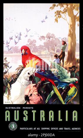 Pappagalli australiani. Australia di James Northfield (1887-1973). Poster pubblicato ca. 1935. Foto Stock