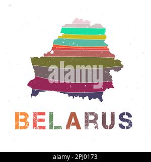 Disegno della mappa bielorussa. Forma del paese con splendide onde geometriche e texture grunge. Incredibile illustrazione vettoriale. Illustrazione Vettoriale