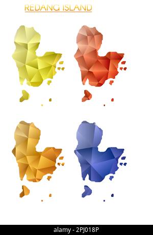 Serie di mappe poligonali vettoriali dell'isola di Redang. Mappa dei bordi con sfumatura luminosa in stile poly basso. Illustrazione Vettoriale