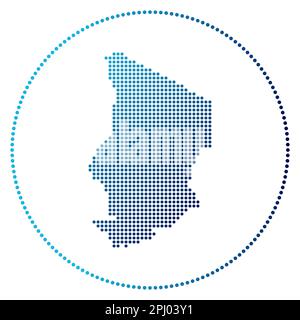 Badge digitale Ciad. Mappa in stile tratteggiato del Ciad in cerchio. Icona tecnologica del paese con punti graduati. Interessante illustrazione vettoriale. Illustrazione Vettoriale