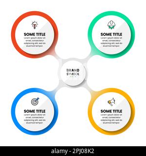 Modello infografico con icone e 4 opzioni o passaggi. Cerchio. Può essere utilizzato per il layout del flusso di lavoro, il diagramma, il banner, il webdesign. Illustrazione vettoriale Illustrazione Vettoriale