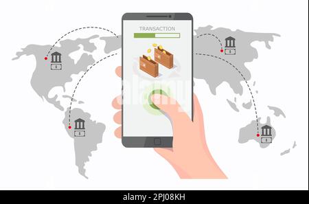 Concetto di transazione monetaria, illustrazione isometrica piatta vettoriale Illustrazione Vettoriale