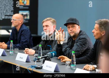 Stoccarda celebra le sue star hip-hop di Die Fantastischen Vier, conferenza stampa con Michael Michi Beck, Bernd Michael Schmidt alias Smulo Foto Stock