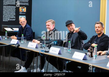 Stoccarda celebra le sue star hip-hop di Die Fantastischen Vier, conferenza stampa con Michael Michi Beck, Bernd Michael Schmidt alias Smulo Foto Stock