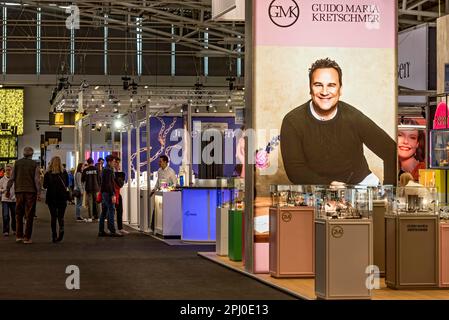 Stand espositivo della stilista Guido Maria Kretschmer, GMK Jewellery, Inhorgenta, fiera per orologi gioielli gemme, lusso, Monaco Foto Stock