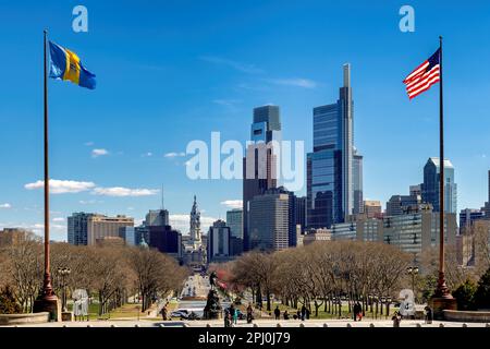 Philadelphia City skyline in bella primavera giorno di sole Foto Stock