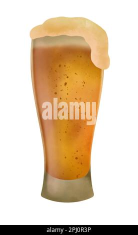 illustrazione di un bicchiere freddo di birra con schiuma isolata su sfondo bianco Foto Stock