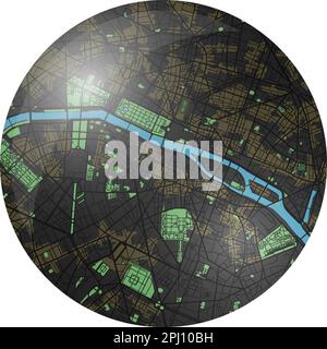 Mappa vettoriale di Parigi con colori scuri. Illustrazione Vettoriale