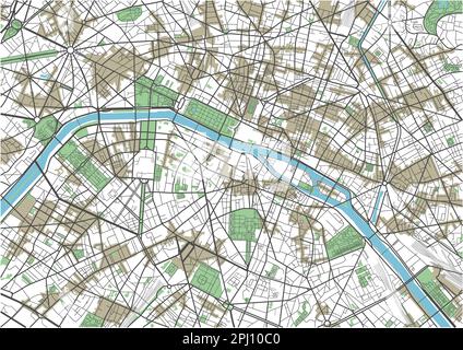 Colorata mappa vettoriale della città di Parigi Illustrazione Vettoriale
