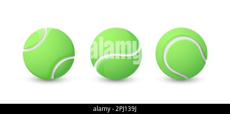 Set di tre palle da tennis verdi. Collezione di attrezzature sportive. Palle da tennis isolate su sfondo bianco. Illustrazione vettoriale. Illustrazione Vettoriale