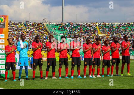 La squadra angolana durante i qualificatori della Coppa delle Nazioni 2023 tra il Ghana e l'Angola allo stadio Baba Yara di Kumasi, Ghana. Foto Stock