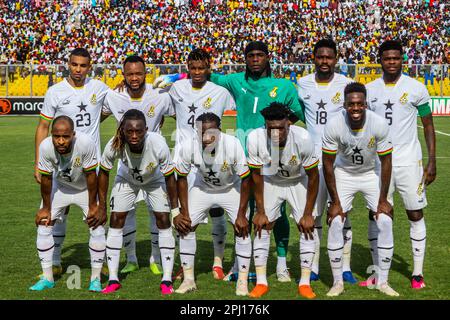 La squadra del Ghana durante i qualificatori della Coppa delle Nazioni 2023 fra il Ghana e l'Angola allo stadio di Baba Yara a Kumasi, Ghana. Foto Stock