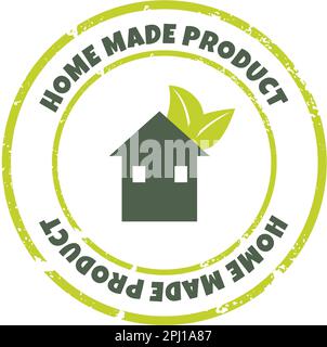 Etichetta del prodotto fatta in casa. Illustrazione vettoriale di eco, bio, biologico e naturale, badge, icona, logo, adesivo. Emblema circolare con grunge. Illustrazione Vettoriale