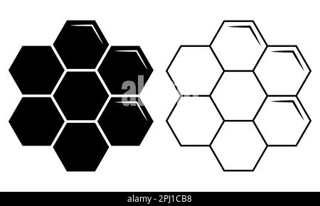 Icone a nido d'ape. Simbolo delle cellule del miele in stile piatto e di contorno. Illustrazione vettoriale isolata su sfondo bianco Illustrazione Vettoriale