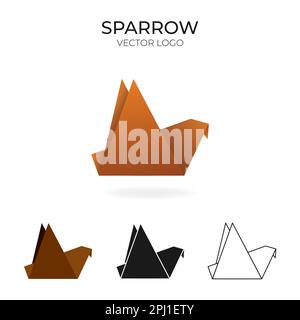 Origami logo vettoriale e icona con passero. Illustrazione Vettoriale