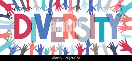 Mani umane colorate e parole diversità - illustrazione vettoriale Illustrazione Vettoriale