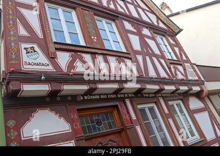 Costruzione con strutture in legno Bacharach (Bacharach am Rhein), distretto di Mainz-Bingen, Germania Foto Stock